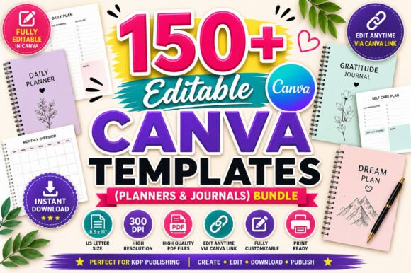 Download 150+ Editable Canva KDP Templates - Premium Resources
